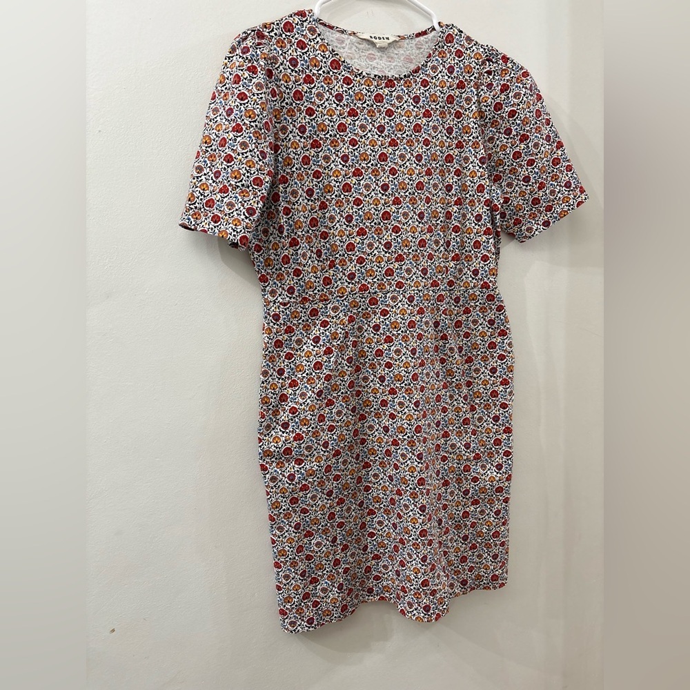 Boden Red and Blue Floral cotton Dress - size 10 - short sleeve- 100% cotton